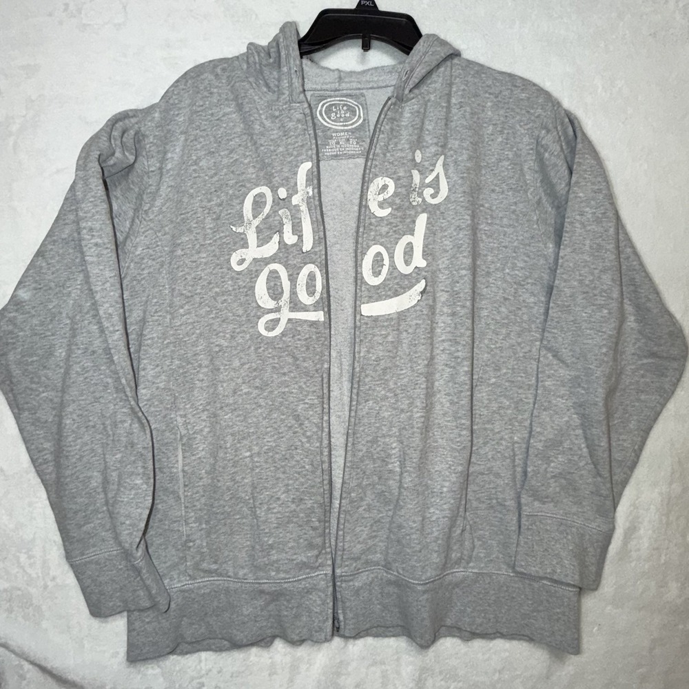 Life is Good Womens XL Relaxed Fit Zip Up Hoodie Sweatshirt Jacket Grey Gray